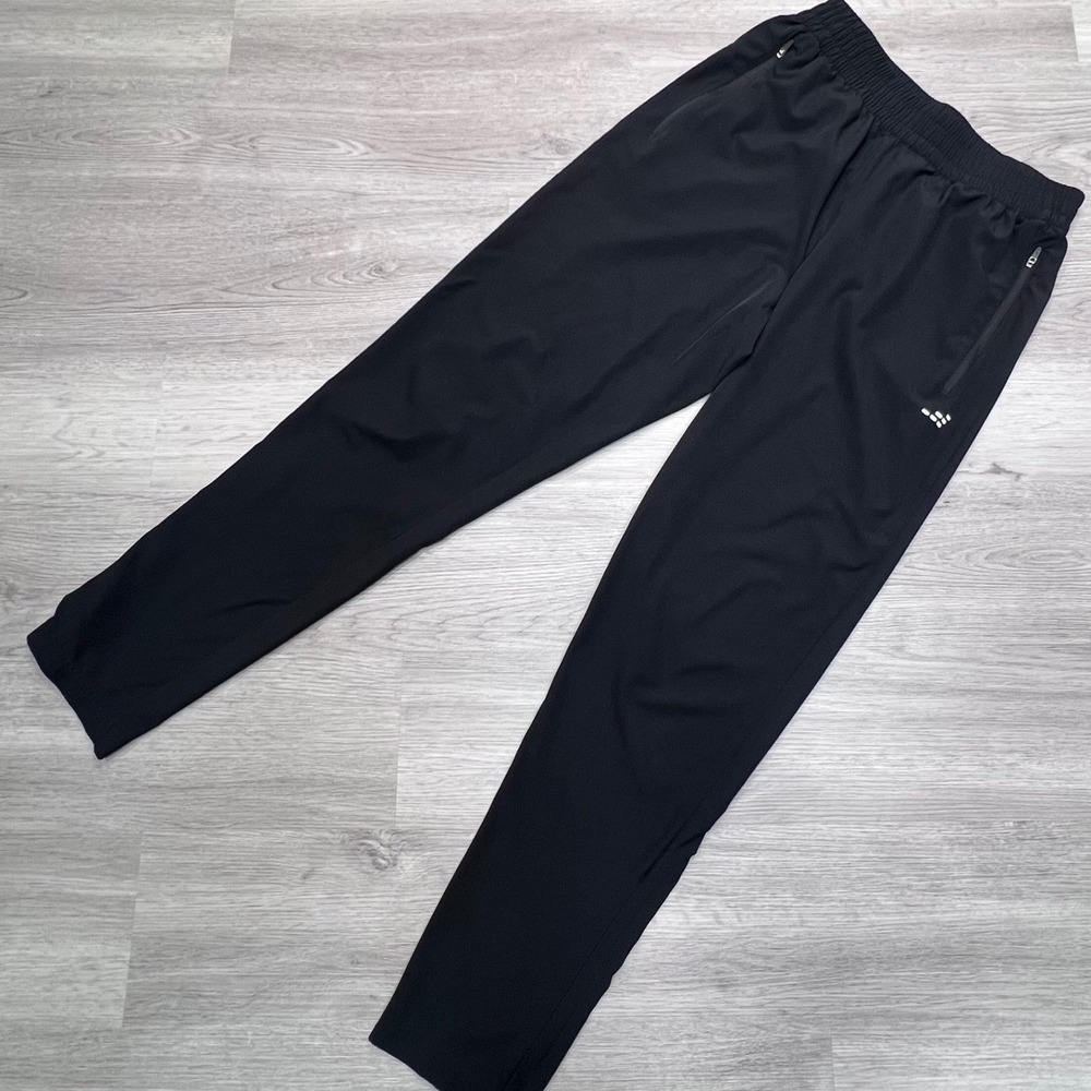 BCG Mens Black Tapered Athletic Track Pants Medium Zipper Pockets Ankle Zips